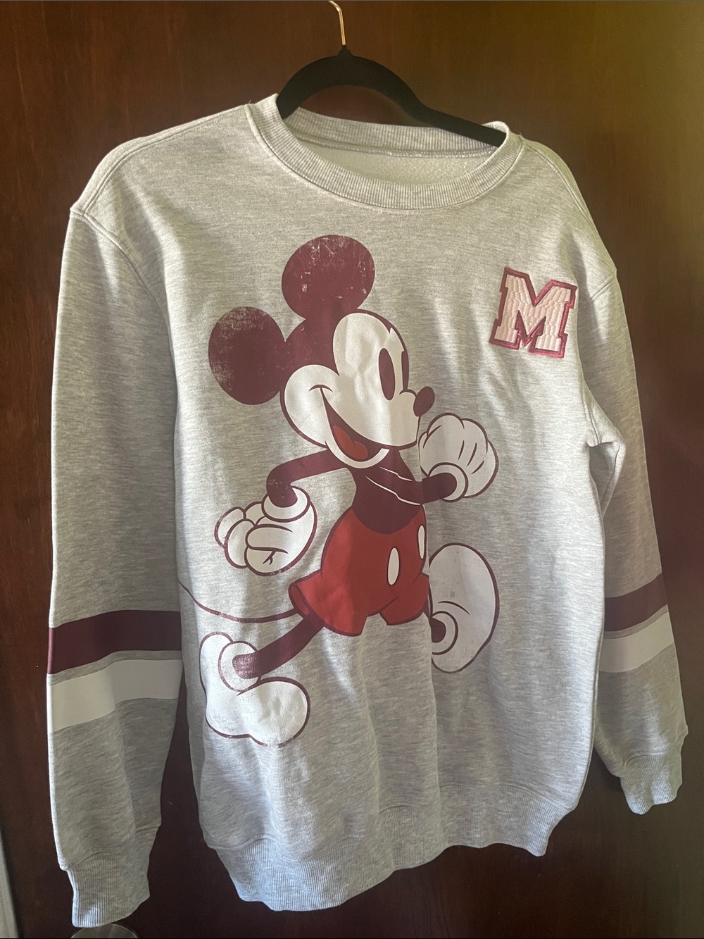 Gray Mickey Mouse Graphic Sweatshirt - Red Accent